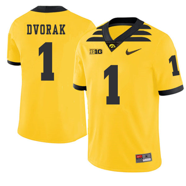 2019 Men #1 Wes Dvorak Iowa Hawkeyes College Football Alternate Jerseys Sale-Gold - Click Image to Close